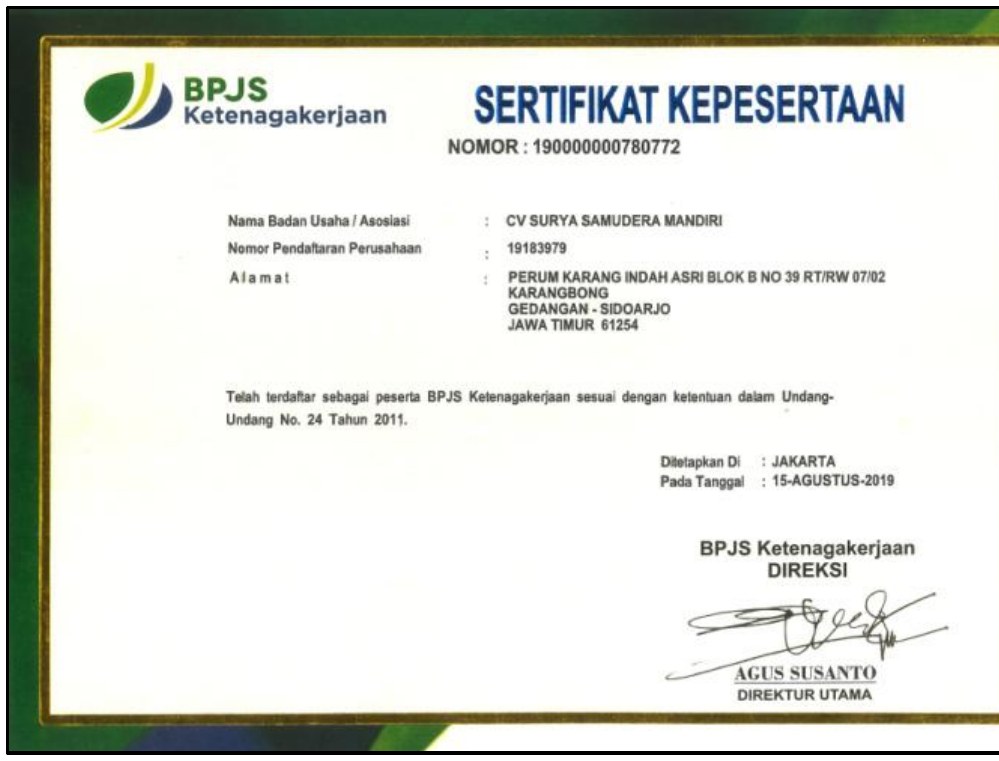 Sertifikat BPJS Ketenagakerjaan