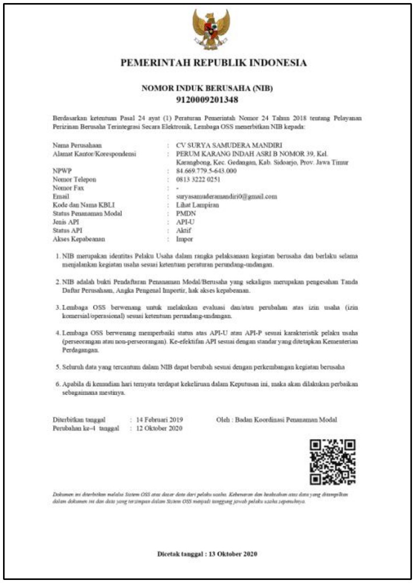 Nomor Induk Berusaha (NIB)